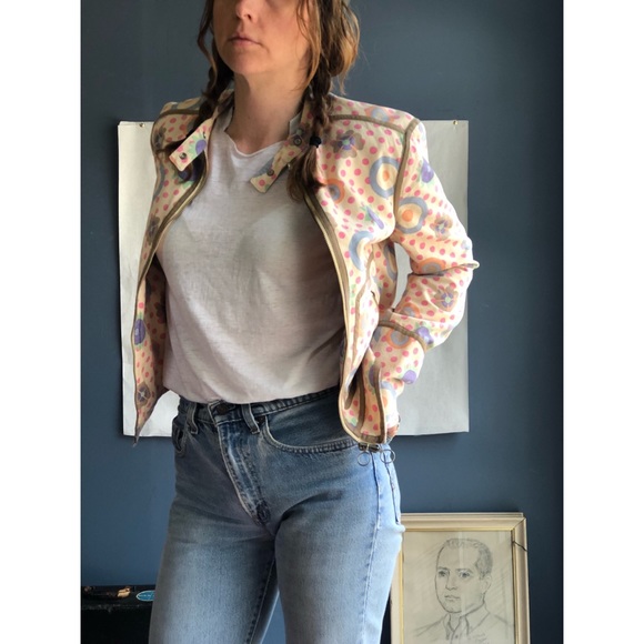 MOSCHINO Patel Print Moto Style Cotton Jacket - Picture 4 of 8